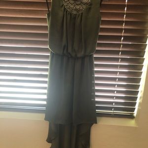 Hunter green high low dress with Lacey back